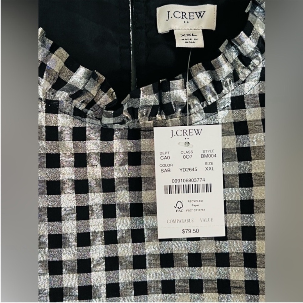 J Crew Gingham Black and White top NWT - Picture 6 of 9